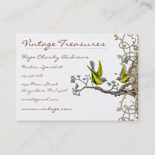 Lucky Vintag Love Birds Swirl Design Visitenkarte (Vorderseite)