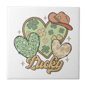 Lucky Western St Patricks Day Heart Kleeblatt Iris Fliese