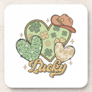 Lucky Western St Patricks Day Heart Kleeblatt Iris Getränkeuntersetzer