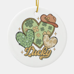 Lucky Western St Patricks Day Heart Kleeblatt Iris Keramik Ornament
