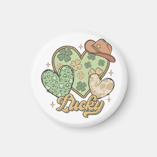 Lucky Western St Patricks Day Heart Kleeblatt Iris Magnet (Vorne)