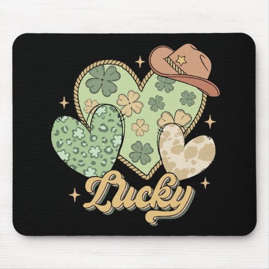 Lucky Western St Patricks Day Heart Kleeblatt Iris Mousepad (Vorne)