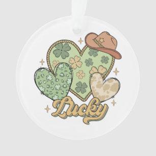 Lucky Western St Patricks Day Heart Kleeblatt Iris Ornament