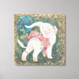Lucky White Elephant: Japanese Nihonga Art Leinwanddruck