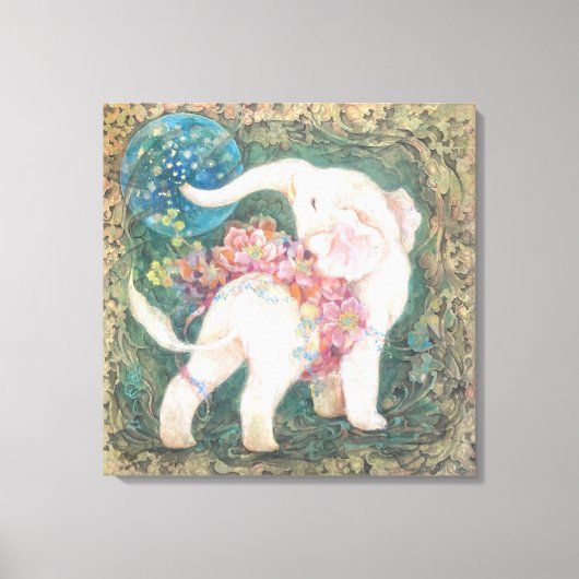 Lucky White Elephant: Japanese Nihonga Art Leinwanddruck (Vorderseite)
