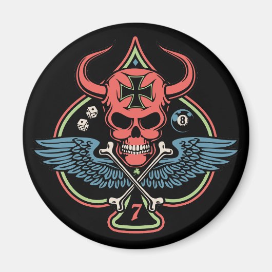 Lucky Winged Maltese Devil Skull of Spades Magnet (Vorne)