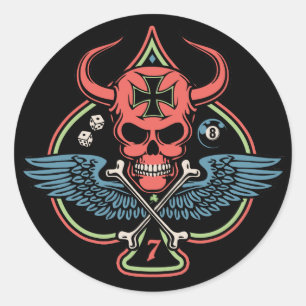 Lucky Winged Maltese Devil Skull of Spades Runder Aufkleber