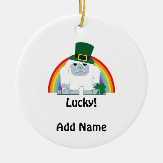 Lucky Yeti Leprechaun Keramikornament (Vorne)