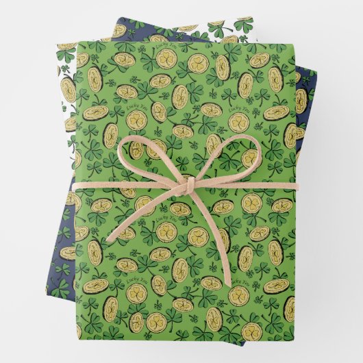 Lucky You St Patricks Day Kleeblatt Coins Cloins Geschenkpapier Set (Beispiel)