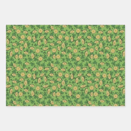 Lucky You St Patricks Day Kleeblatt Coins Cloins Geschenkpapier Set (Vorderseite)