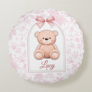 Lucy   Benutzerdefiniertes rosa Teddy-Bär-Kinderzi Rundes Kissen