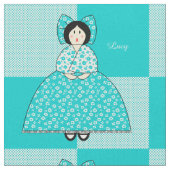 Lucy Doll mit Aqua Polka Dot Background Stoff (Nahaufnahme)