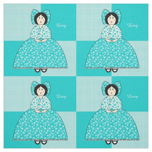 Lucy Doll mit Aqua Polka Dot Background Stoff (Muster)