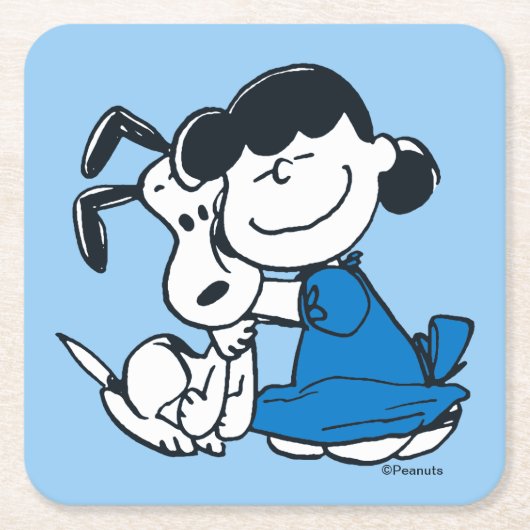 Lucy Hugging Snoopy Rechteckiger Pappuntersetzer (Vorderseite)