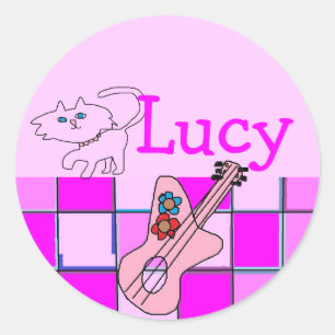 Lucy-Kätzchengitarrenaufkleber Runder Aufkleber
