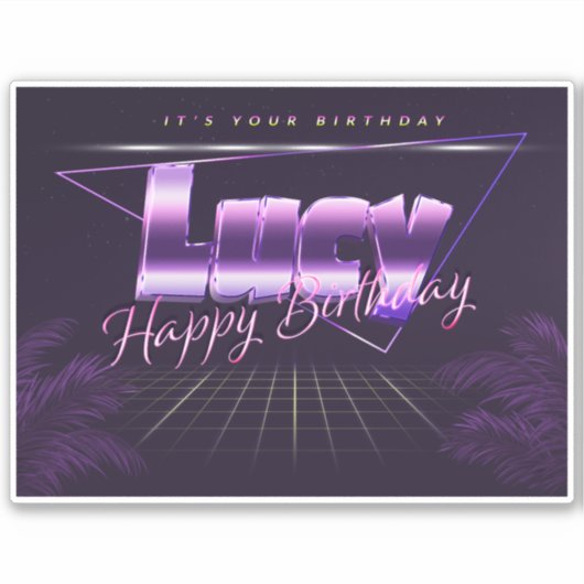 Lucy Name Vorname lila retro Sticker Geburtstag (Vorderseite)