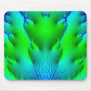 LUCY ~ Zany Hot Shades Green and Blue Fraktal Mousepad