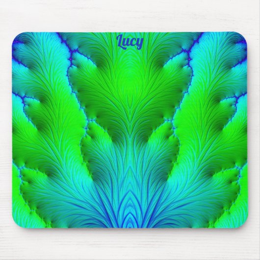 LUCY ~ Zany Hot Shades Green and Blue Fraktal Mousepad (Vorne)