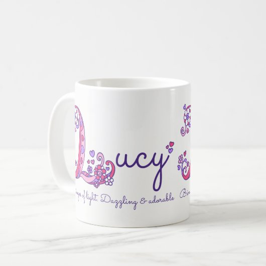 Lucynamensbedeutung dekoratives L Monogramm-Tasse Kaffeetasse (Vorderseite Links)