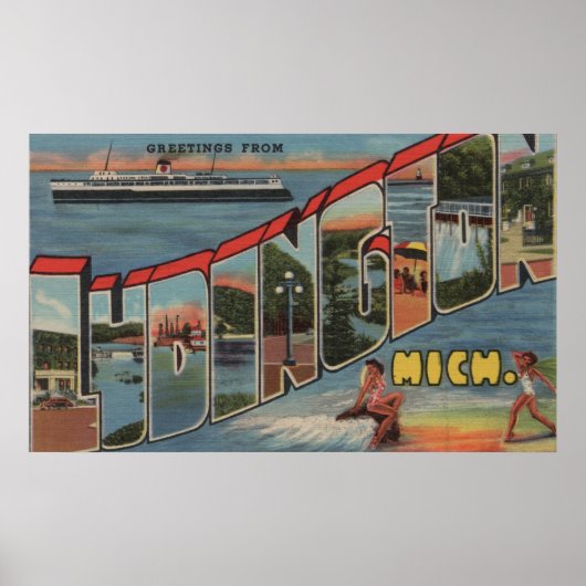 Ludington, Michigan - Große Buchstabenszenen Poster (Vorne)