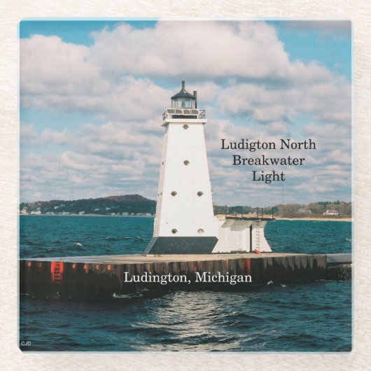 Ludington North Breakwater Light Glass Untersetzer (Vorderseite)