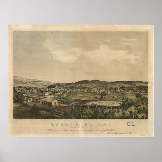 Ludlow Vermont 1859 Antique Panoramabalkarte Poster (Vorne)