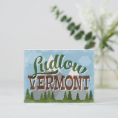 Ludlow Vermont Fun Retro Snowy Mountains Postkarte (Stehend Vorderseite)