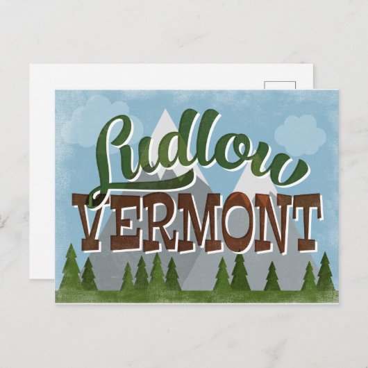 Ludlow Vermont Fun Retro Snowy Mountains Postkarte (Vorne/Hinten)