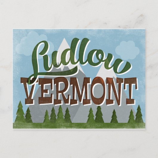Ludlow Vermont Fun Retro Snowy Mountains Postkarte (Vorderseite)