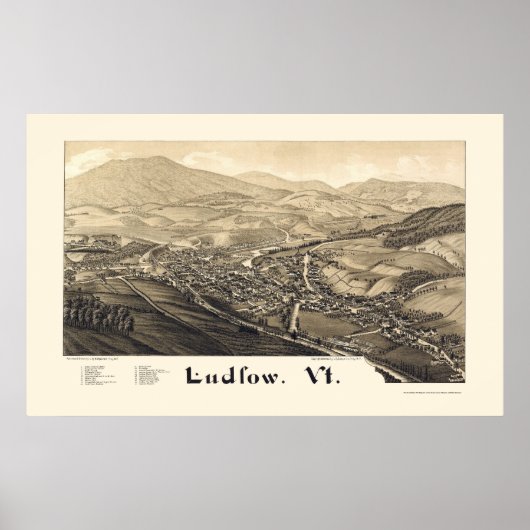 Ludlow, VT Panorama Karte - 1885 Poster (Vorne)
