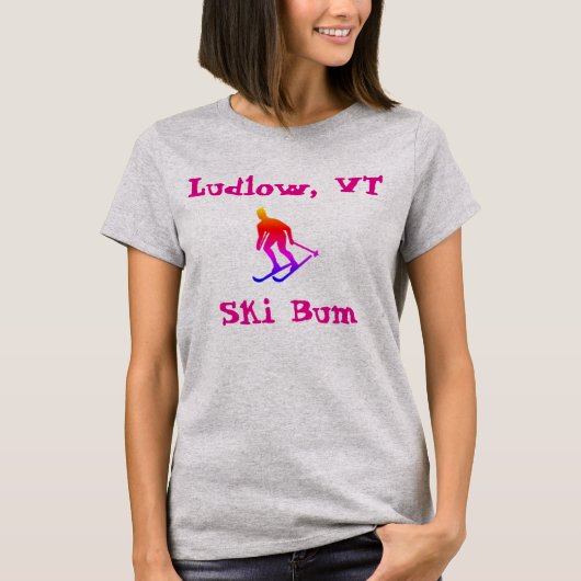 Ludlow, VT, Rainbow Ski Bum (Vermont Skiing) T-Shirt (Vorderseite)