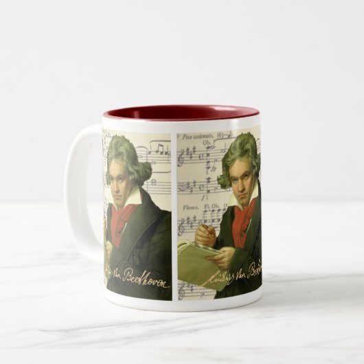 Ludwig van Beethoven ~ Beethoven-Collage Zweifarbige Tasse (Vorderseite Links)