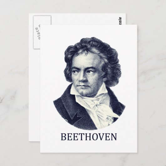 Ludwig van Beethoven, blau Postkarte (Vorne/Hinten)