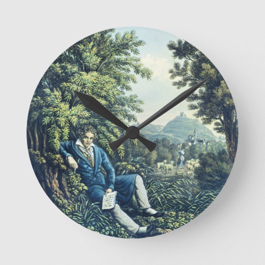 Ludwig van Beethoven by a River (coloured engravin Runde Wanduhr (Vorderseite)