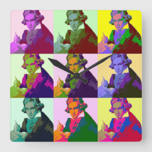 Ludwig Van Beethoven Pop Art Quadratische Wanduhr
