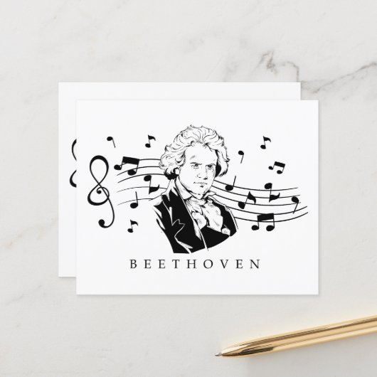 Ludwig van Beethoven Portrait and Bust with Notes (Vorderseite/Rückseite Beispiel)
