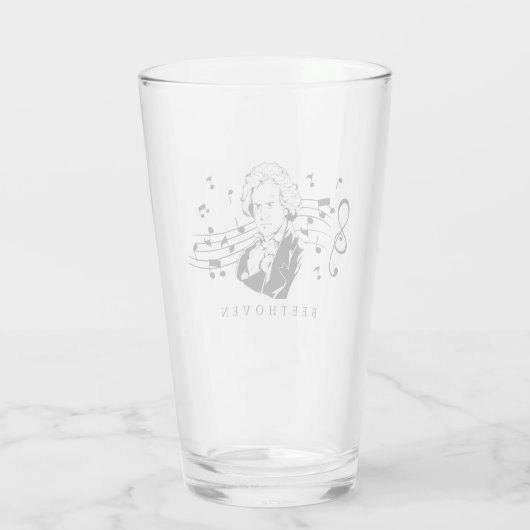 Ludwig van Beethoven Portrait and Bust with Notes Glas (Rückseite)