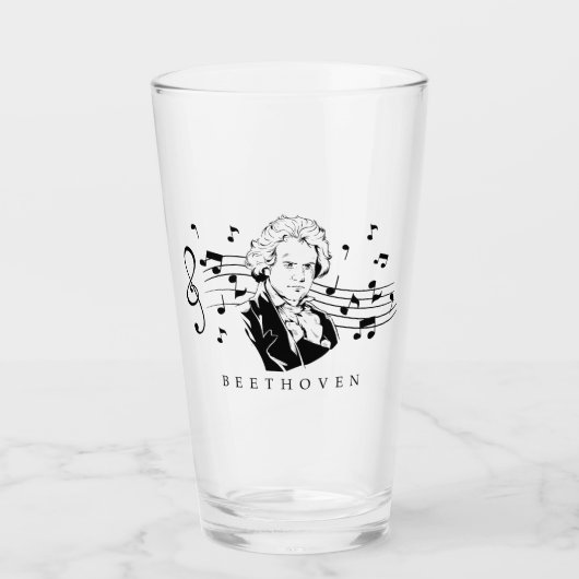 Ludwig van Beethoven Portrait and Bust with Notes Glas (Vorderseite)