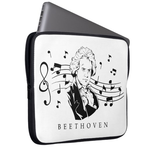Ludwig van Beethoven Portrait and Bust with Notes Laptopschutzhülle (Vorne Rechts)