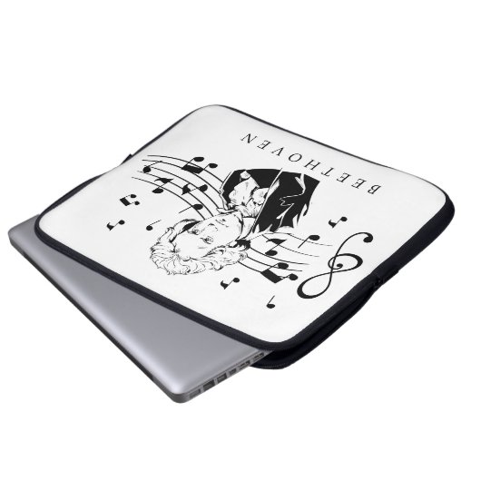 Ludwig van Beethoven Portrait and Bust with Notes Laptopschutzhülle (Vorne Knopf)