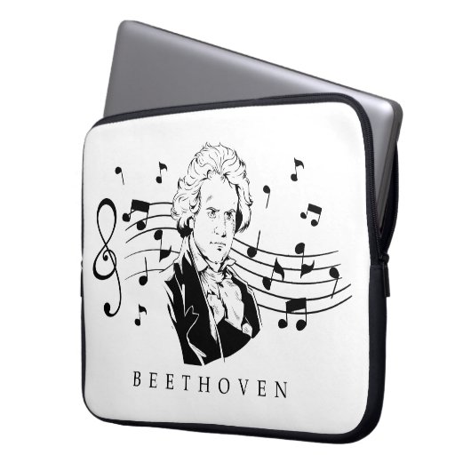 Ludwig van Beethoven Portrait and Bust with Notes Laptopschutzhülle (Vorderseite Links)