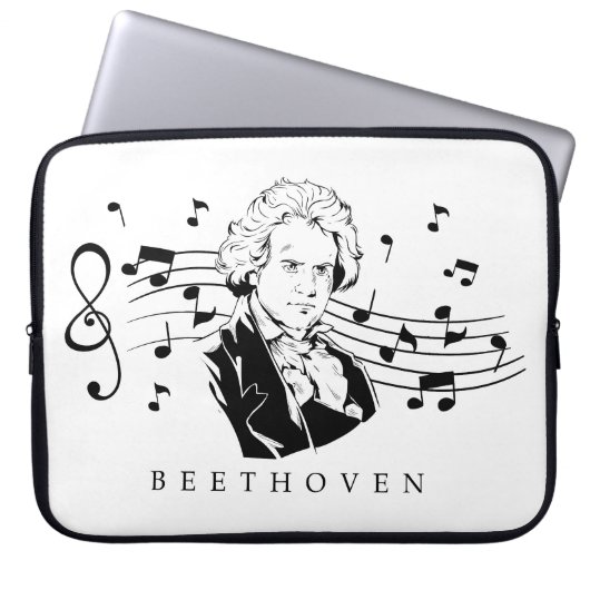 Ludwig van Beethoven Portrait and Bust with Notes Laptopschutzhülle (Vorderseite)