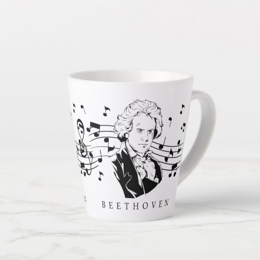 Ludwig van Beethoven Portrait and Bust with Notes Milchtasse (Rechte Ecke)