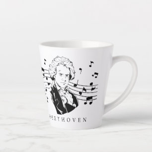 Ludwig van Beethoven Portrait and Bust with Notes Milchtasse