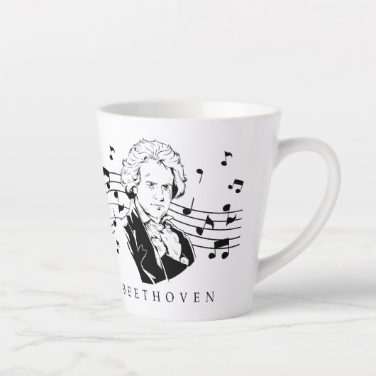 Ludwig van Beethoven Portrait and Bust with Notes Milchtasse (Rechts)