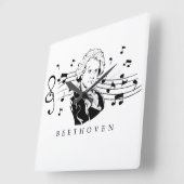 Ludwig van Beethoven Portrait and Bust with Notes Quadratische Wanduhr (Winkel)