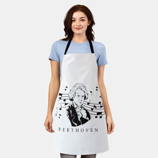 Ludwig van Beethoven Portrait and Bust with Notes Schürze (Getragen)