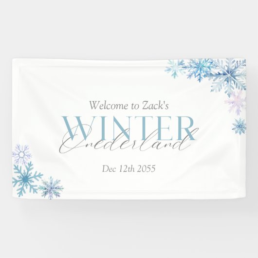 lue Winter Wonderland Schneeflocke Erste Geburtsta Banner (Horizontal)
