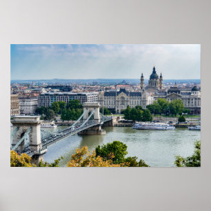 Luftansicht der Kettenbrücke in Budapest, Ungarn Poster