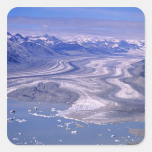 Luftansicht Lowell-Gletscher, Kluane-Nationalpark Quadratischer Aufkleber